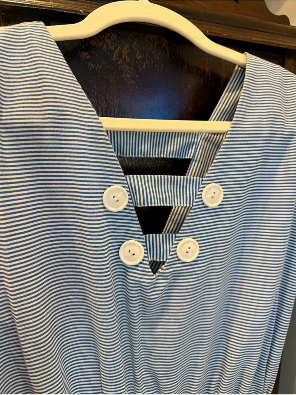 Vintage Nautical Blue and White Stripe Button Front Fit & Flare Dress - Picture 4 of 4